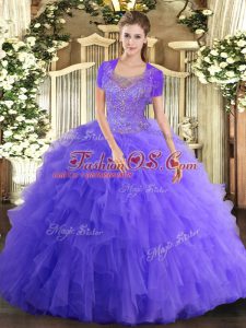Perfect Floor Length Lavender Quinceanera Gown Scoop Sleeveless Clasp Handle