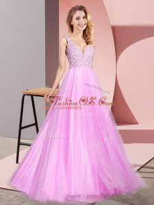 Elegant Lilac Tulle Zipper Custom Made Sleeveless Floor Length Lace