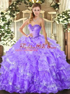 Lavender Sweetheart Lace Up Beading and Ruffled Layers Quinceanera Gowns Sleeveless