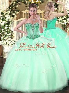 Adorable Apple Green Lace Up Sweetheart Beading Quinceanera Dress Organza Sleeveless