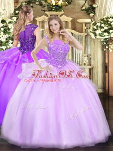 Sexy Sleeveless Floor Length Beading Zipper Quinceanera Gowns with Lilac