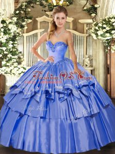 Amazing Sleeveless Lace Up Floor Length Beading and Ruffled Layers Quince Ball Gowns