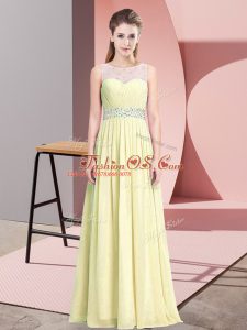 Fantastic Light Yellow A-line Beading Prom Dress Zipper Chiffon Sleeveless Floor Length