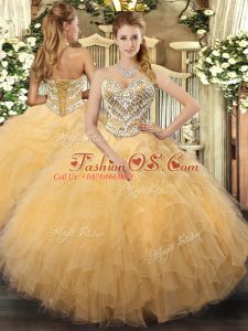 Luxury Sleeveless Beading and Ruffles Lace Up Quinceanera Dress