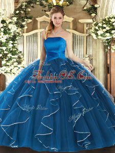 Glamorous Floor Length Ball Gowns Sleeveless Blue Ball Gown Prom Dress Lace Up
