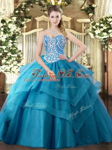 Ideal Tulle Sleeveless Floor Length Quinceanera Gowns and Beading and Ruffled Layers