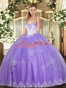 Low Price Lavender Sleeveless Tulle Lace Up Quince Ball Gowns for Military Ball and Sweet 16 and Quinceanera