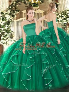 Fashionable Dark Green Sleeveless Tulle Zipper Sweet 16 Quinceanera Dress for Military Ball and Sweet 16 and Quinceanera