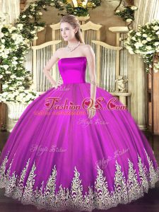 Fuchsia Sweet 16 Dresses Military Ball and Sweet 16 and Quinceanera with Appliques Strapless Sleeveless Zipper
