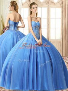 Baby Blue Sleeveless Beading Floor Length 15 Quinceanera Dress