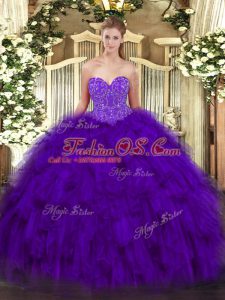 Traditional Purple Ball Gowns Beading and Ruffles Sweet 16 Quinceanera Dress Lace Up Organza Sleeveless Floor Length