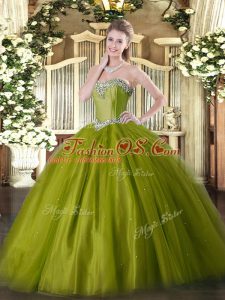 Clearance Olive Green Sweetheart Lace Up Beading Vestidos de Quinceanera Sleeveless