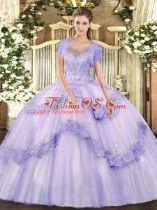 Glorious Scoop Sleeveless Tulle Sweet 16 Quinceanera Dress Beading and Appliques Clasp Handle