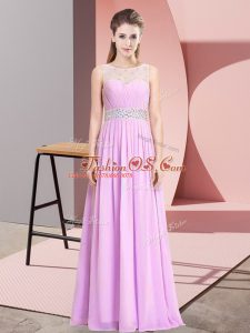 Sexy Sleeveless Floor Length Beading Lace Up Teens Party Dress with Lilac
