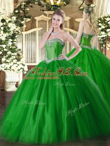 Perfect Green Quinceanera Dress Military Ball and Sweet 16 and Quinceanera with Beading Sweetheart Sleeveless Lace Up