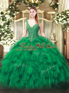 Top Selling Floor Length Ball Gowns Sleeveless Green Quinceanera Gowns Lace Up