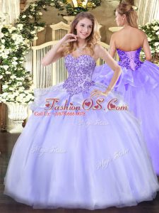 Fabulous Sweetheart Sleeveless Lace Up Quinceanera Dress Lavender Organza