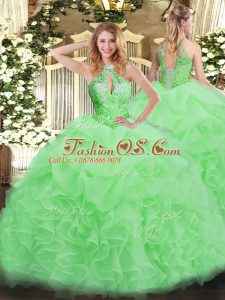 Organza Sleeveless Floor Length Quinceanera Gowns and Beading