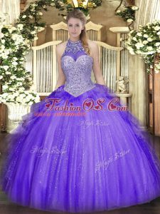 Lavender Sleeveless Beading and Ruffles Floor Length Sweet 16 Quinceanera Dress