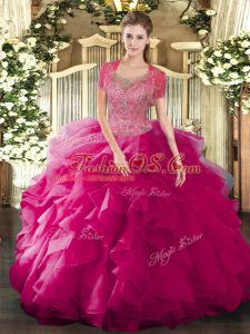 Vintage Floor Length Fuchsia Ball Gown Prom Dress Scoop Sleeveless Clasp Handle