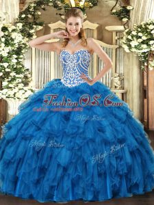 Ball Gowns Ball Gown Prom Dress Blue Sweetheart Tulle Sleeveless Floor Length Lace Up