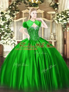 Green Ball Gowns Sweetheart Sleeveless Satin Floor Length Lace Up Beading 15th Birthday Dress