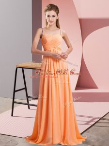 Fantastic Spaghetti Straps Sleeveless Prom Dresses Floor Length Beading Orange Red Chiffon