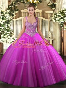 Noble Floor Length Ball Gowns Sleeveless Fuchsia 15th Birthday Dress Lace Up