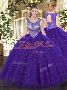 New Arrival Purple Lace Up Scoop Beading Sweet 16 Dresses Tulle and Sequined Sleeveless