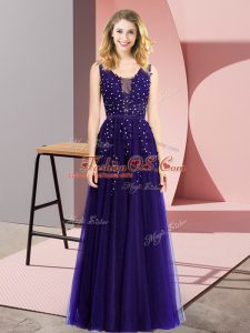 Fantastic Purple Backless Casual Dresses Beading and Appliques Sleeveless Floor Length