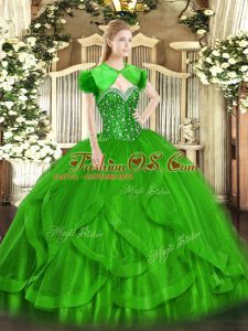 Ideal Green Sleeveless Tulle Lace Up Quinceanera Dresses for Military Ball and Sweet 16 and Quinceanera