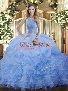Sophisticated Blue Ball Gowns Beading and Ruffles and Pick Ups Sweet 16 Quinceanera Dress Lace Up Organza Sleeveless Floor Length
