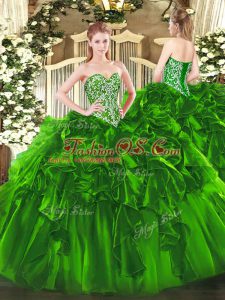 Deluxe Floor Length Ball Gowns Sleeveless Green Vestidos de Quinceanera Lace Up