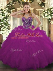 Fuchsia Sleeveless Beading and Ruffled Layers Floor Length Sweet 16 Quinceanera Dress