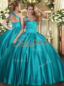 Pretty Teal Sleeveless Ruching Floor Length Quinceanera Dresses