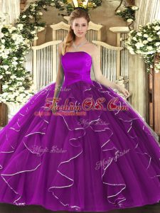 Ruffles Quinceanera Dress Purple Lace Up Sleeveless Floor Length