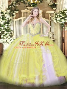 Free and Easy Yellow Sleeveless Beading and Ruffles Floor Length 15th Birthday Dress