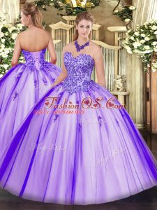 Ideal Lavender Lace Up Sweetheart Appliques Sweet 16 Quinceanera Dress Tulle Sleeveless