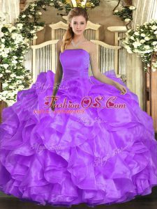 Ruffles Sweet 16 Dress Lavender Lace Up Sleeveless Floor Length