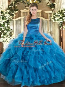 Floor Length Ball Gowns Sleeveless Teal Quinceanera Dress Lace Up