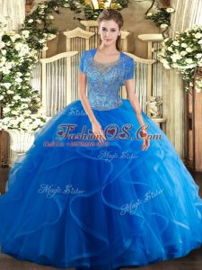 Elegant Beading and Ruffles Quinceanera Gown Royal Blue Clasp Handle Sleeveless Floor Length