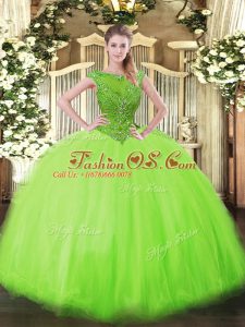 Sleeveless Tulle Floor Length Zipper Sweet 16 Quinceanera Dress in with Beading