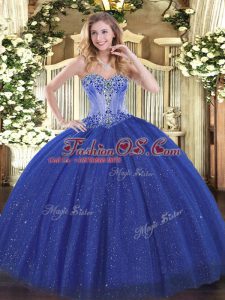 Royal Blue Ball Gowns Sweetheart Sleeveless Sequined Lace Up Beading 15 Quinceanera Dress