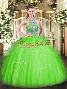 High Quality Halter Top Neckline Beading and Ruffles Quinceanera Dresses Sleeveless Lace Up