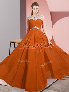 Luxury Floor Length Clasp Handle Prom Dresses Rust Red for Prom and Party with Beading
