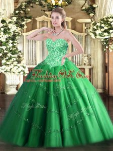 Shining Green Lace Up 15 Quinceanera Dress Appliques Sleeveless Floor Length