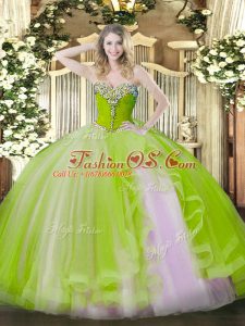 Captivating Yellow Green Lace Up Sweetheart Beading and Ruffles Quinceanera Dress Tulle Sleeveless