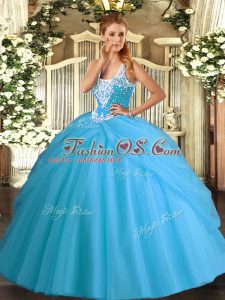 Admirable Aqua Blue Straps Lace Up Beading and Pick Ups Quinceanera Dresses Sleeveless