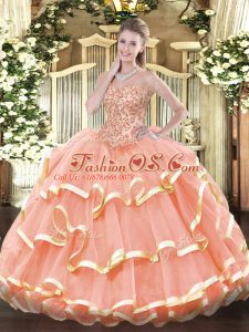 Sleeveless Appliques and Ruffled Layers Lace Up Quinceanera Gowns