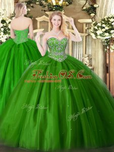 Dazzling Floor Length Ball Gowns Sleeveless Green Quinceanera Gown Lace Up